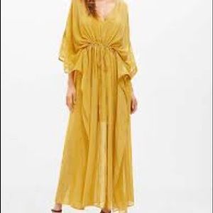 Yellow maxi dress with lace details, size L